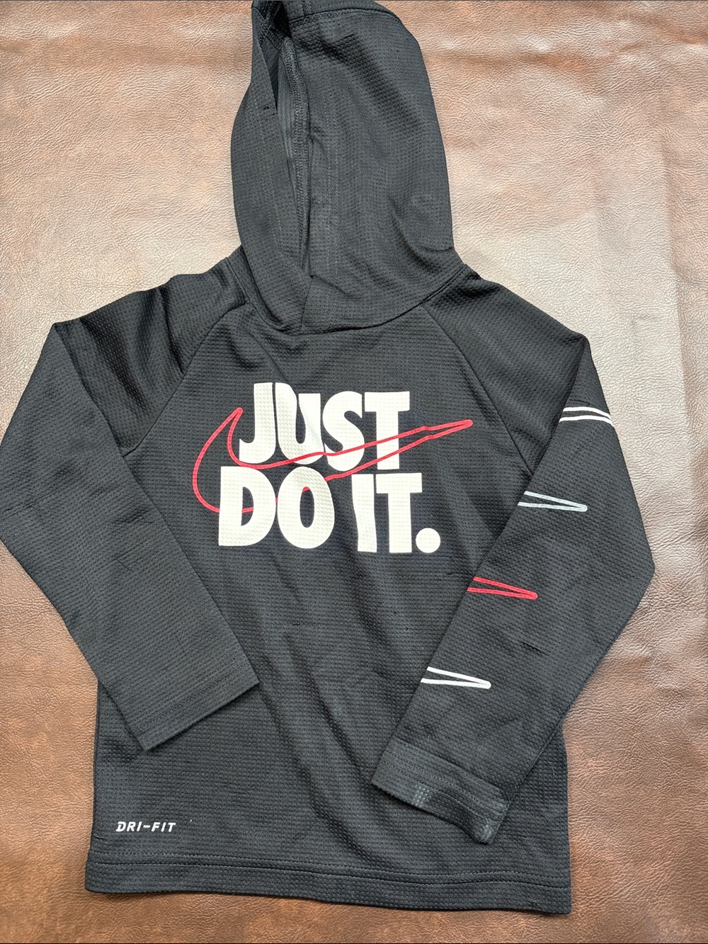 Nike Black Hoodie with White "Just Do It." and Red Swoosh